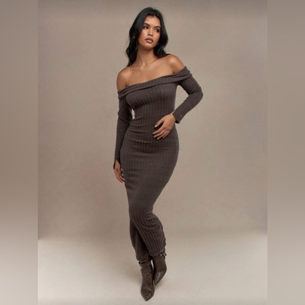 Missguided Brown Long Sleeve Dress